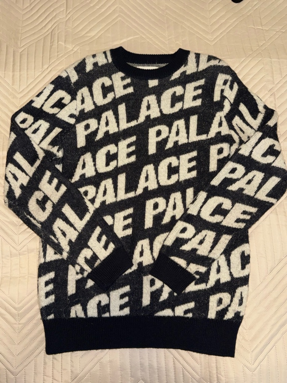 PALACE Black and White All-Over Logo Crewneck Sweater